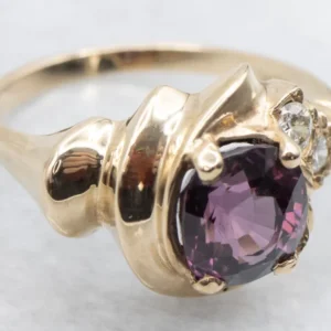 Yellow Gold Pink Spinel Asymmetrical Abstract Ring