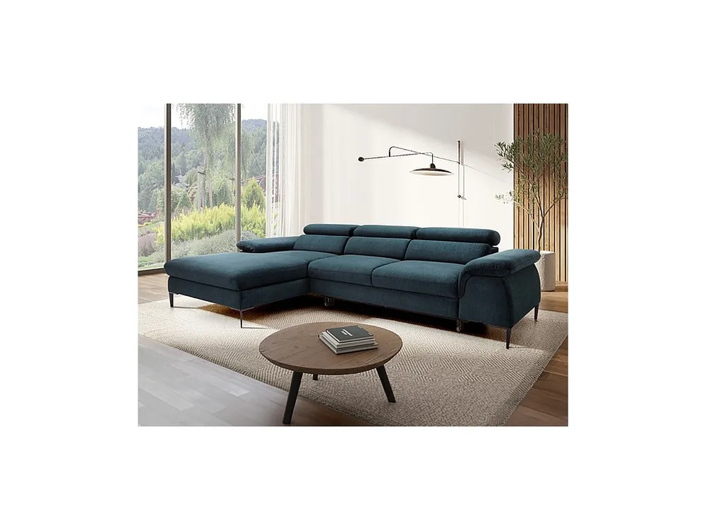 Design-hoekslaapbank met hoek links van nachtblauw velours SEPINA