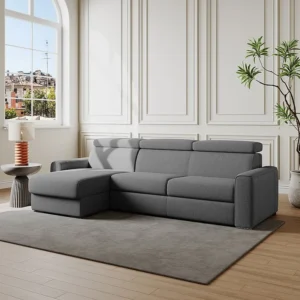 Omkeerbare slaapbank met hoek grijze stof latten van 160 cm dikte 14 cm VIZIR