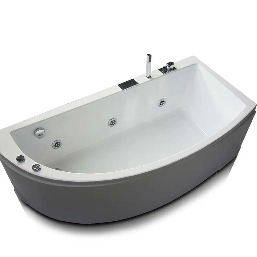 Asymmetric plexiglas whirlpool bathtub pneumatic start Model Neo