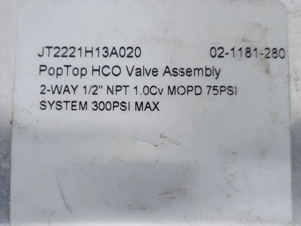 1/2in., Electric Zone Valve Assembly JT2221H13A020, 75PSI w/ Electric Actuator