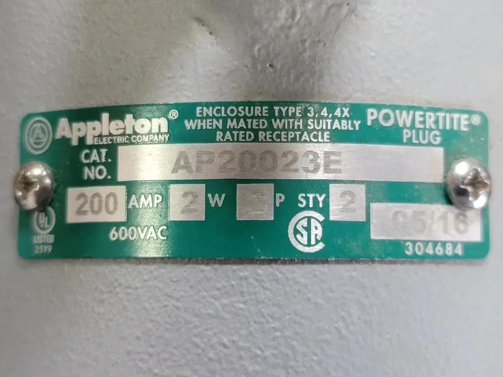 200A 250 VAC Weatherproof Pin and Sleeve Plug AP20023E