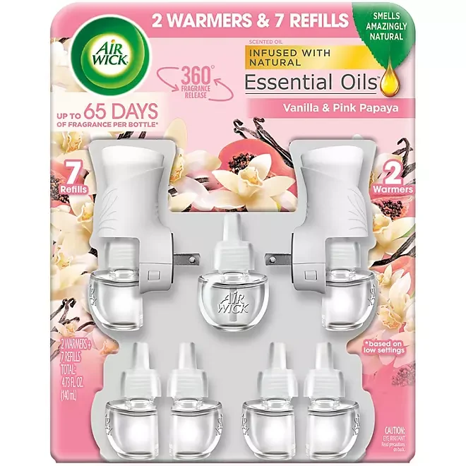 Air Wick Scented Oil Air Freshener Kit, Vanilla & Framboos Papaya (2 Warmers +7 Refills)
