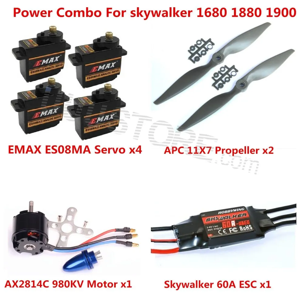 Power Combo Kit Skywalker 1680 1880 1900 EPO RC Airplane Motor ESC Props and Servos