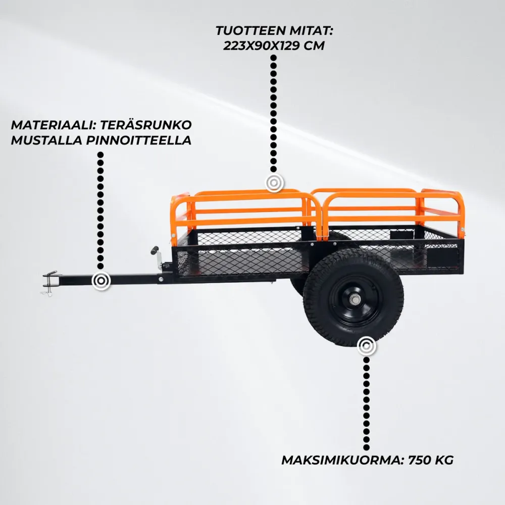 Fornorth ATV Trailer 223x90x129cm met afneembare kogelkop