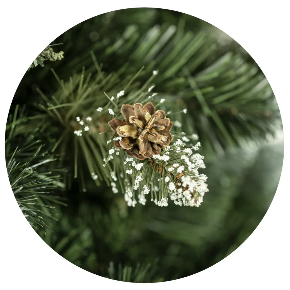 Novatom Premium PVC-kerstboom 220 cm Diamond Pine-kerstboom Inclusief metalen gewoon Natuurlijke kegels Sneeuweffect