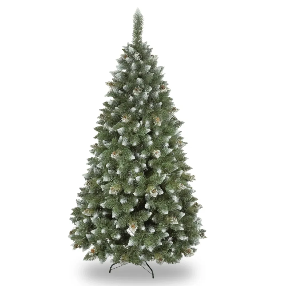 Novatom Premium PVC-kerstboom 220 cm Diamond Pine-kerstboom Inclusief metalen standaard Natuurlijke kegels Sneeuweffect