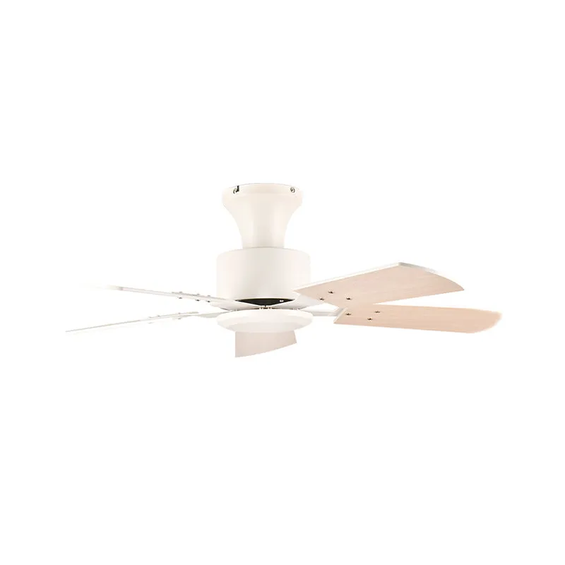 Cirkel eetkamer ventilator licht eenvoudig metaal LED wit semi-inbouwmontage met 5 houten bladen, 32"/36" uitgebreid