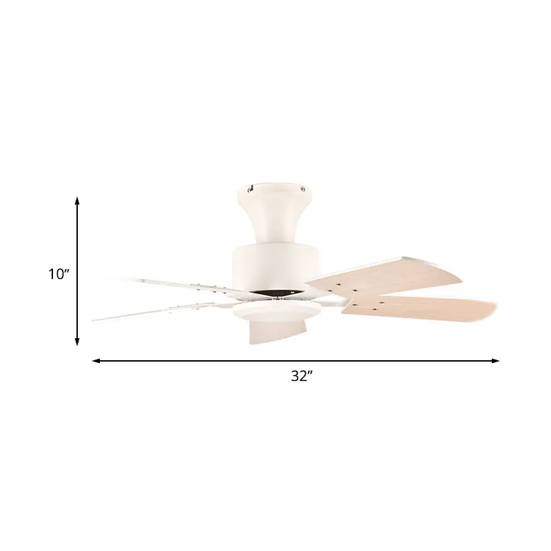 Cirkel eetkamer ventilator licht eenvoudig metaal LED wit semi-inbouwmontage met 5 houten bladen, 32"/36" uitgebreid