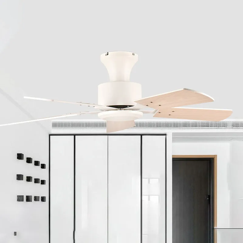 Cirkel eetkamer ventilator licht eenvoudig metaal LED wit semi-inbouwmontage met 5 houten bladen, 32"/36" uitgebreid