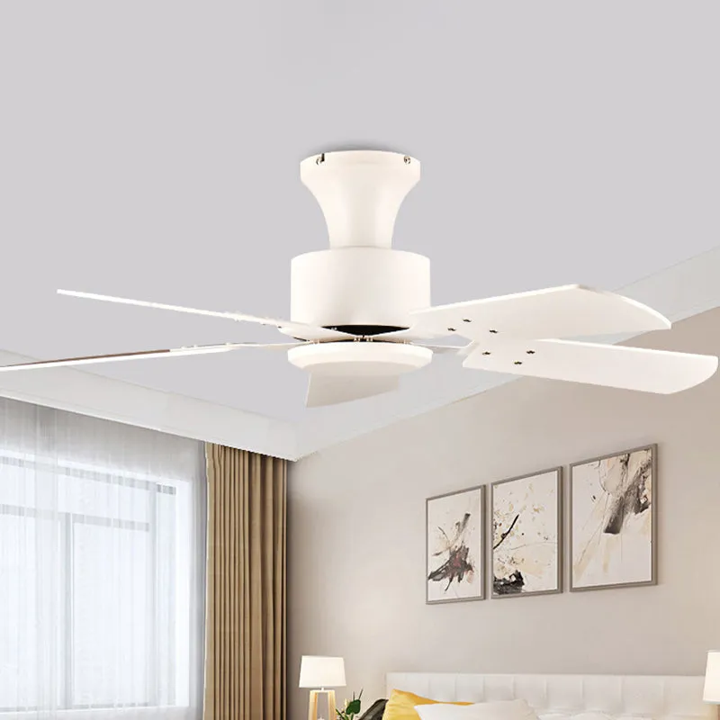 Cirkel eetkamer ventilator licht eenvoudig metaal LED wit semi-inbouwmontage met 5 houten bladen, 32"/36" uitgebreid