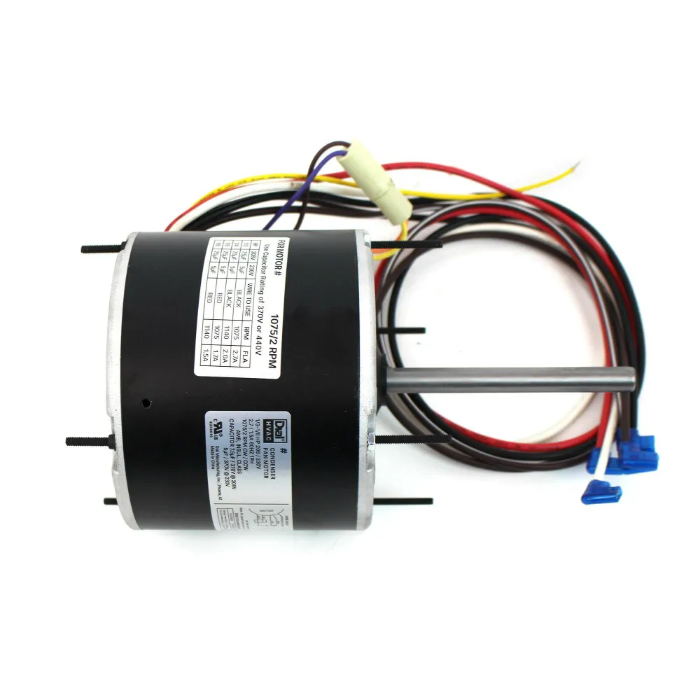 Dial 1/2-1/5 HP 2 Spd/1075 RPM Condenser Fan Motor