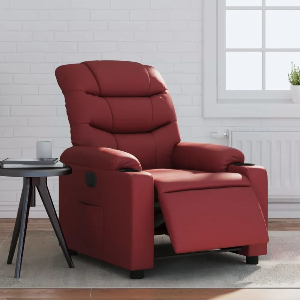 Fauteuil verstelbaar elektrisch kunstleer wijnrood