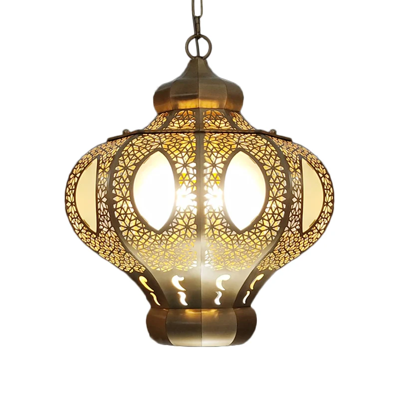4 Heads Pendant Lighting Mediterranean Restaurant Ceiling Chandelier Crown White/Red Glaswerk Shade Brass Red