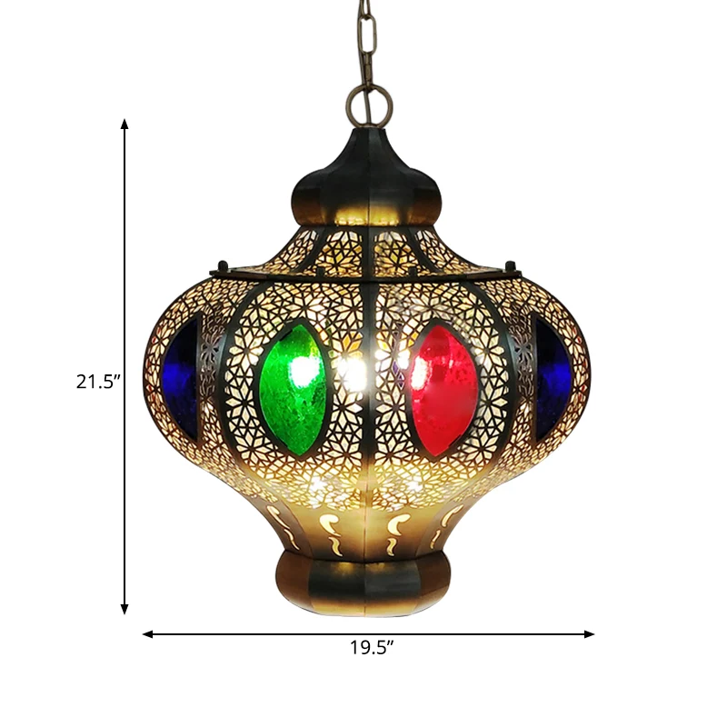 4 Heads Pendant Lighting Mediterranean Restaurant Ceiling Chandelier Crown White/Red Glass Shade Messing Red