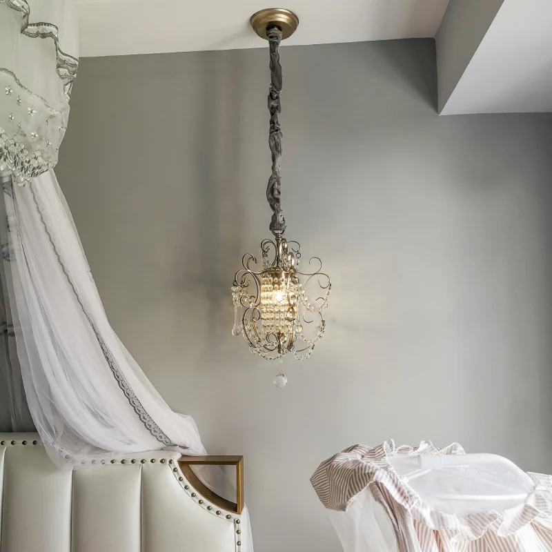 1 Light Scrolled Frame Pendant Light Kit Traditional Metalen Suspension Lamp Crystal Droplet Silver
