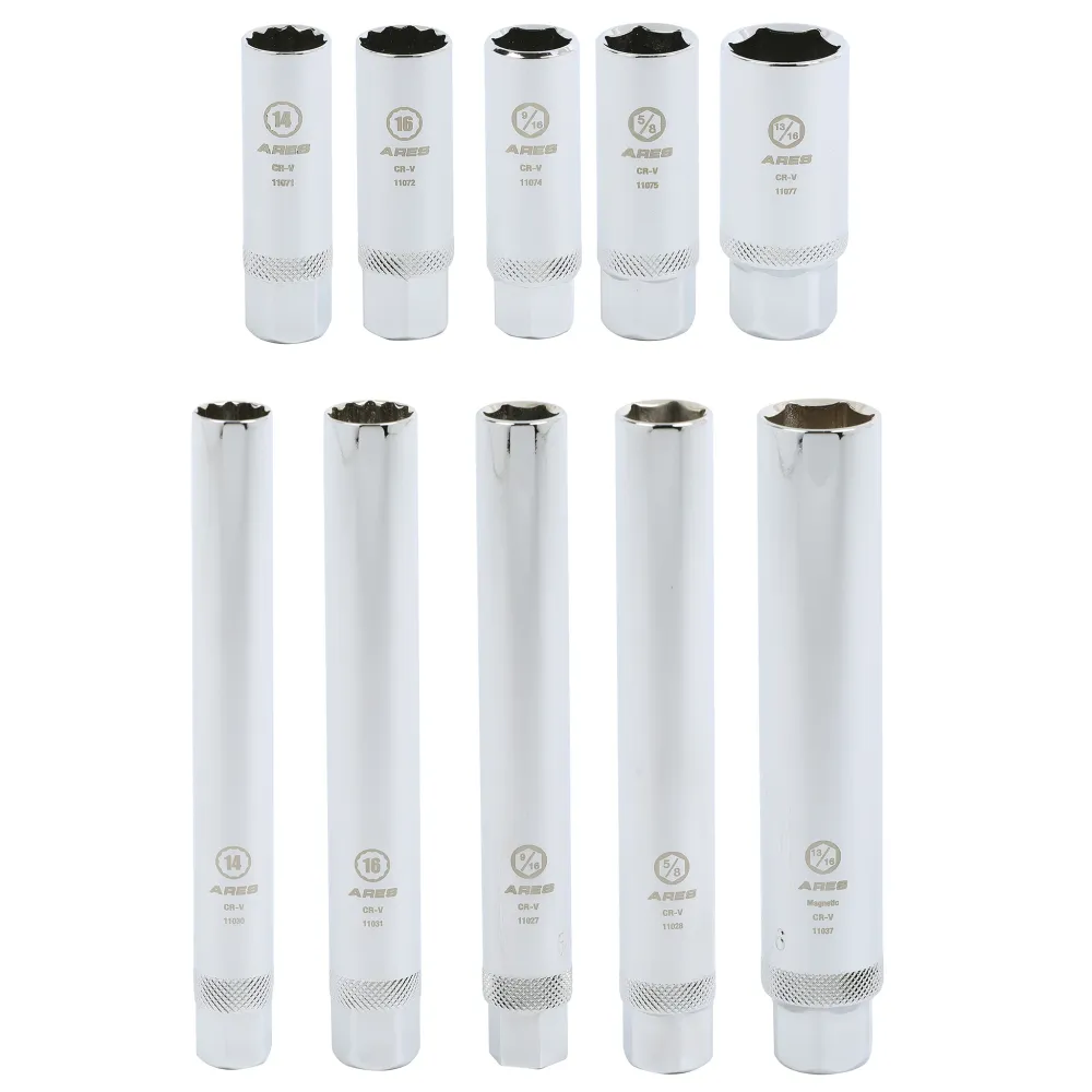 ARES 11025 - 10-Piece Extra Deep and Standaard Length Spark Plug Socket Set