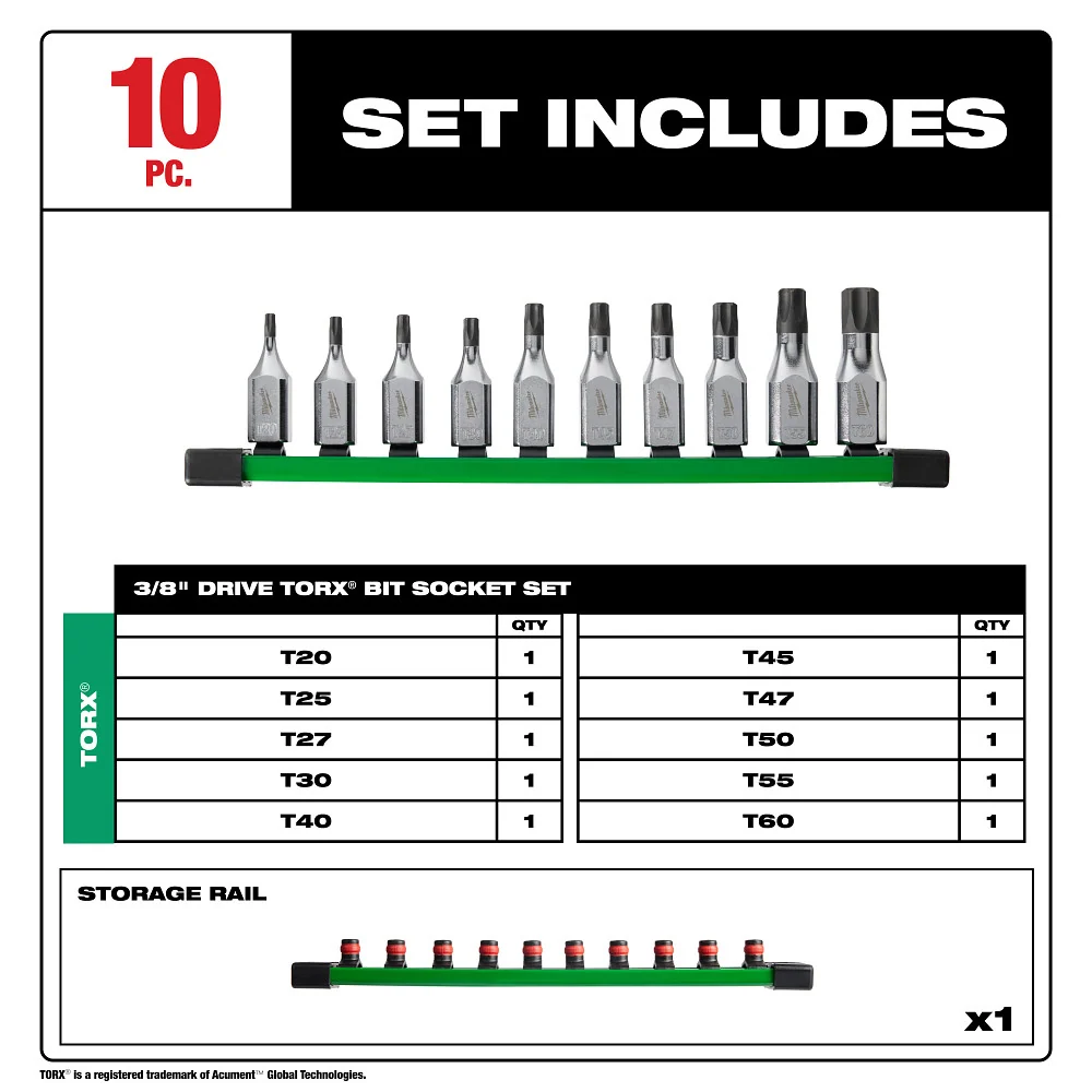 MILWAUKEE 10 PC. 3/8" Drive TORX Bit Socket Set