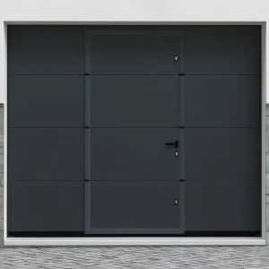 Sectionale garagedeur met glad effect en centrale loopdeur antraciet met motor - LAVEGA