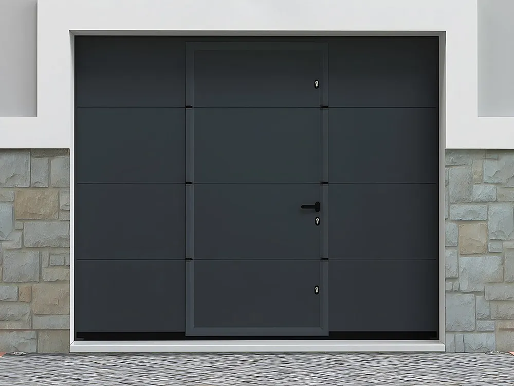 Sectionale garagedeur met glad effect en centrale loopdeur antraciet met motor - LAVEGA