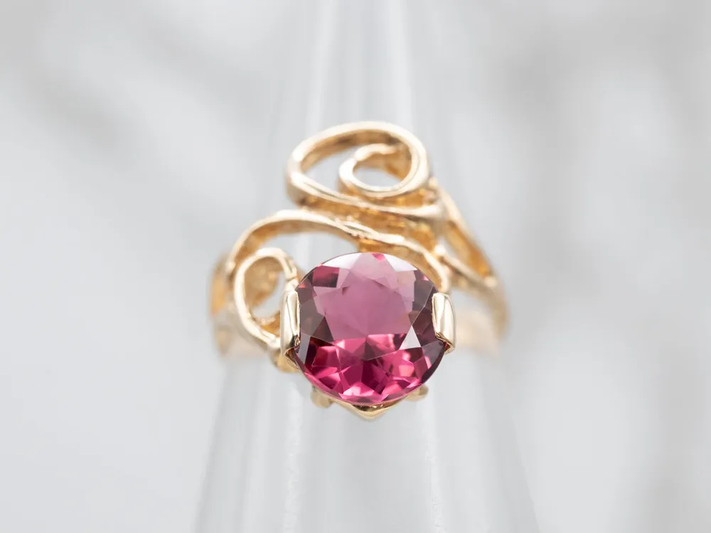 Elegant Mosterdgeel Gold Pink Tourmaline Bypass Ring