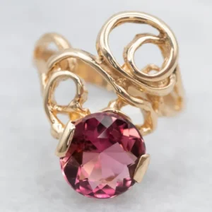 Elegant Mosterdgeel Gold Pink Tourmaline Bypass Ring