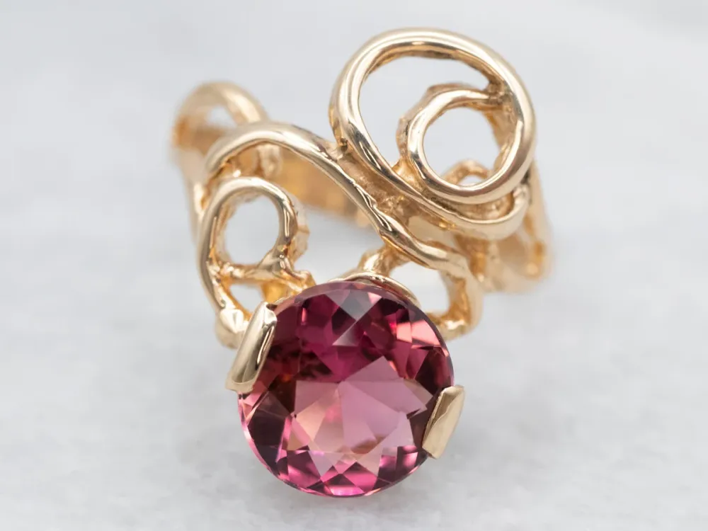 Elegant Mosterdgeel Gold Pink Tourmaline Bypass Ring