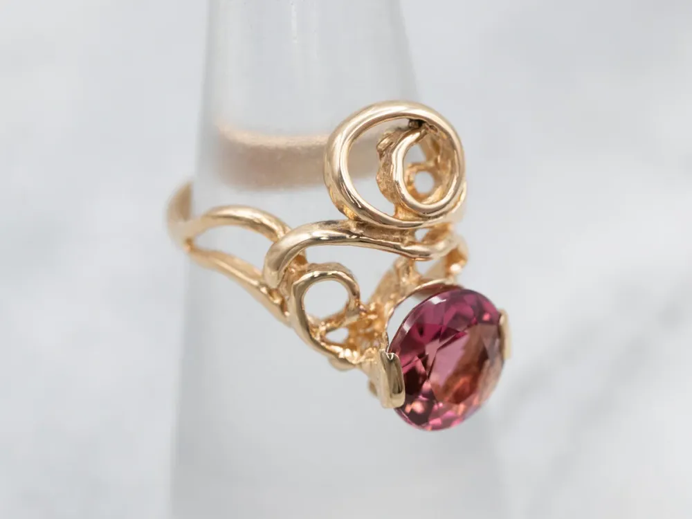 Elegant Mosterdgeel Gold Pink Tourmaline Bypass Ring