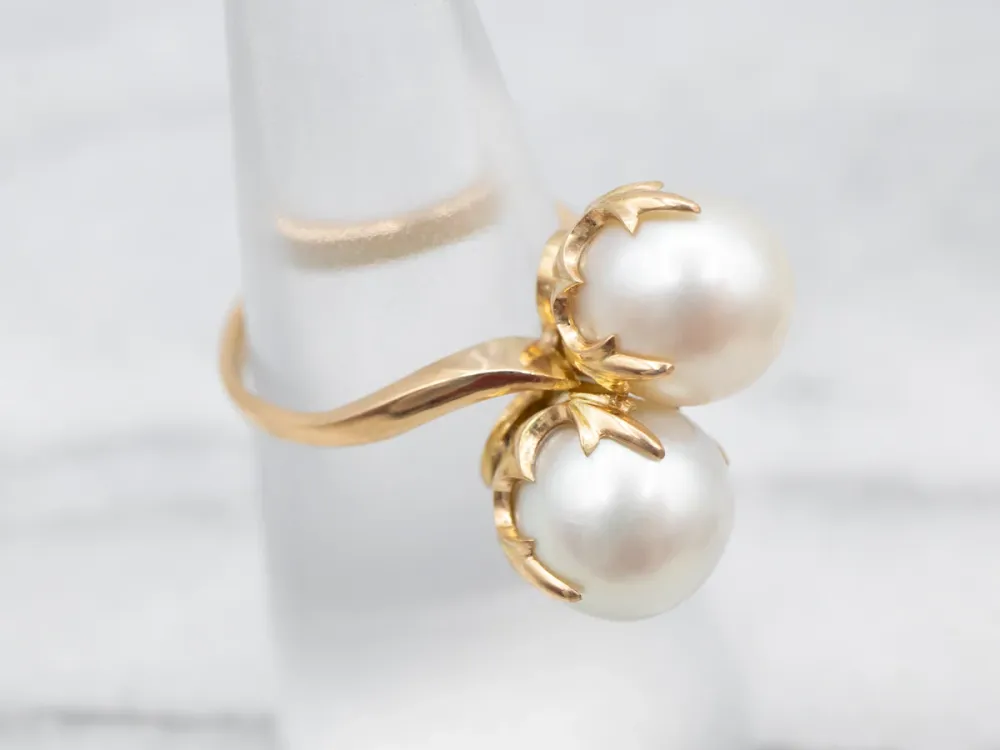 Luxurious Yellow Verguld Pearl Bypass Ring