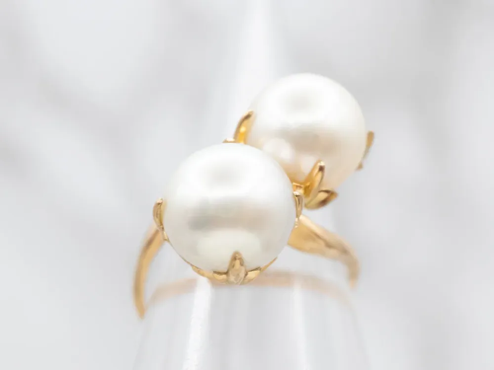Luxurious Yellow Verguld Pearl Bypass Ring