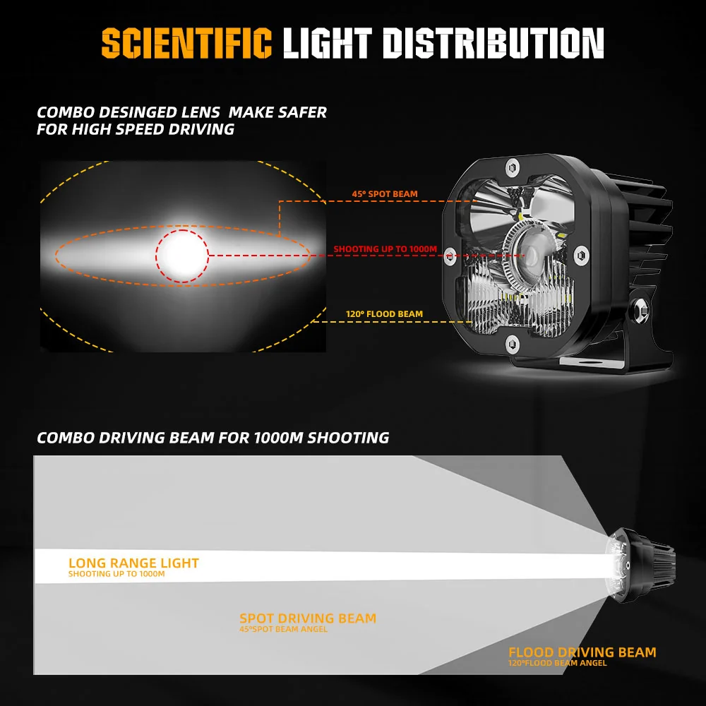 Xenon Conversie 3inch LA5 Series Sneeuwwit Combo Beam Led Light Pods (Set/2pcs)