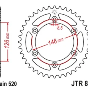 Corona JT 808 de acero con 51 dientes paso 520 autolimpiable