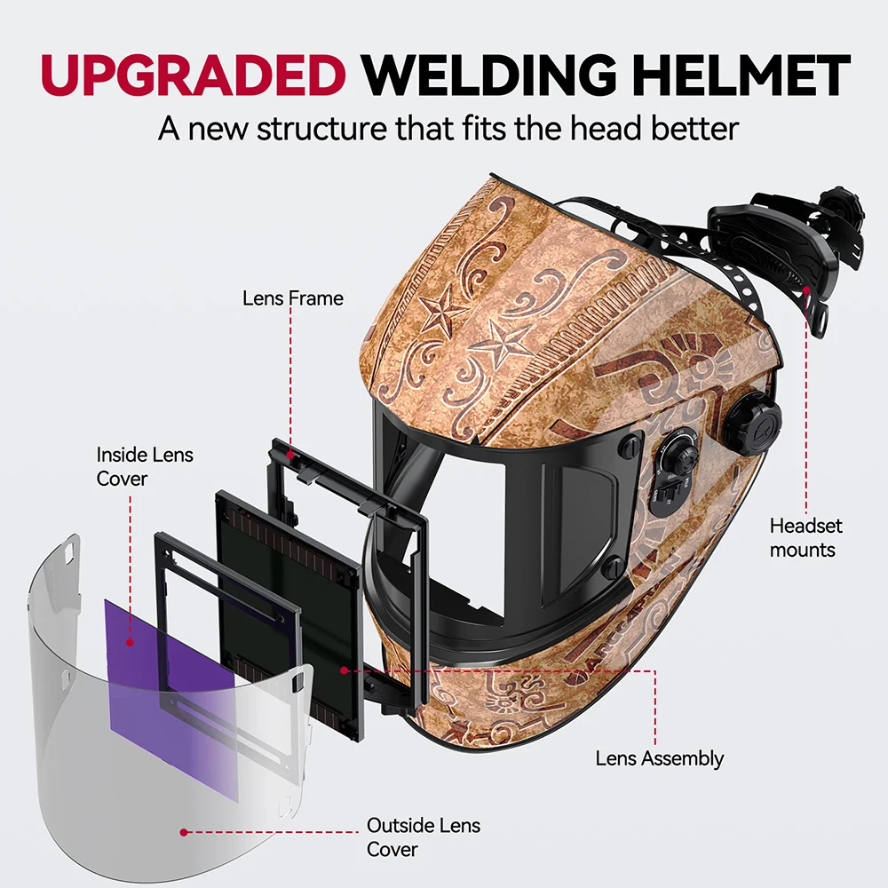 Auto Dim Welding Hood Wood Etched EXSpace VisionX200