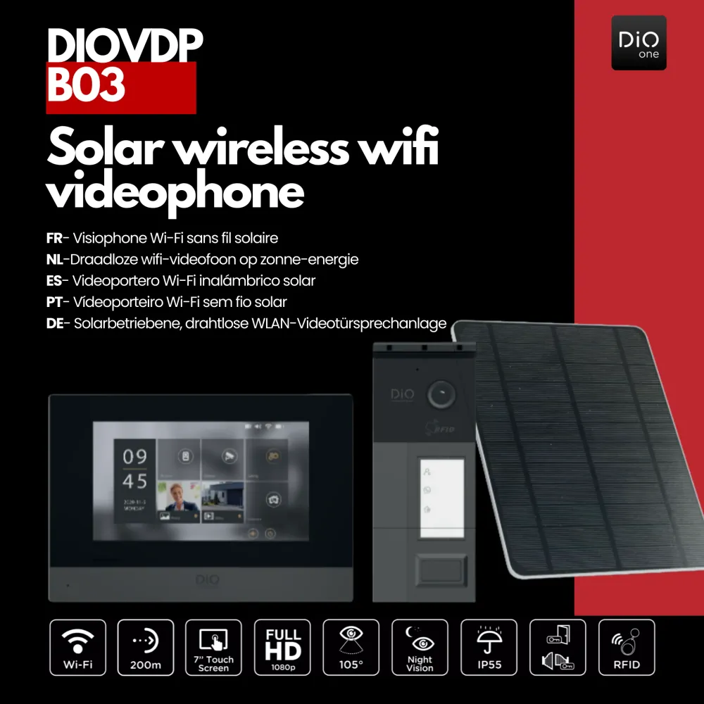 DiO wireless Wi-Fi videophone on battery solar panel
