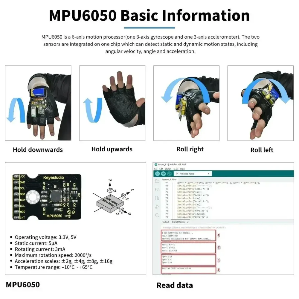 KeyeStudio Motion Sensing Glove Gesture Nano Control Zelflerend Car