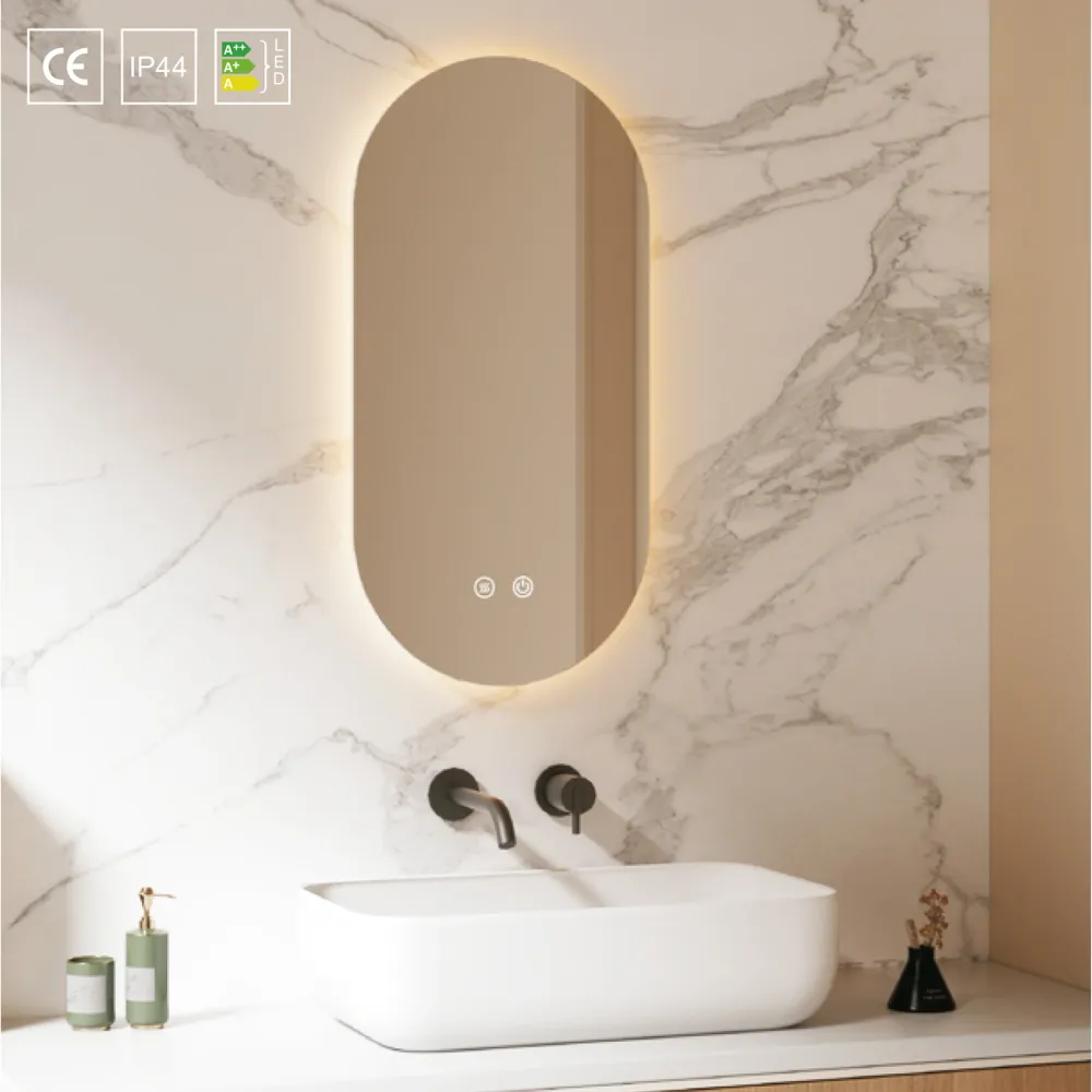 Oval backlit mirror Eterea 40x80 met de hand antifog and 3 light tones