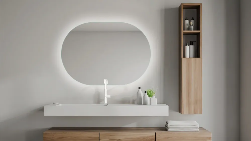 Oval hoogglans edge mirror 85x60 LED lights model Amedeo Gedy