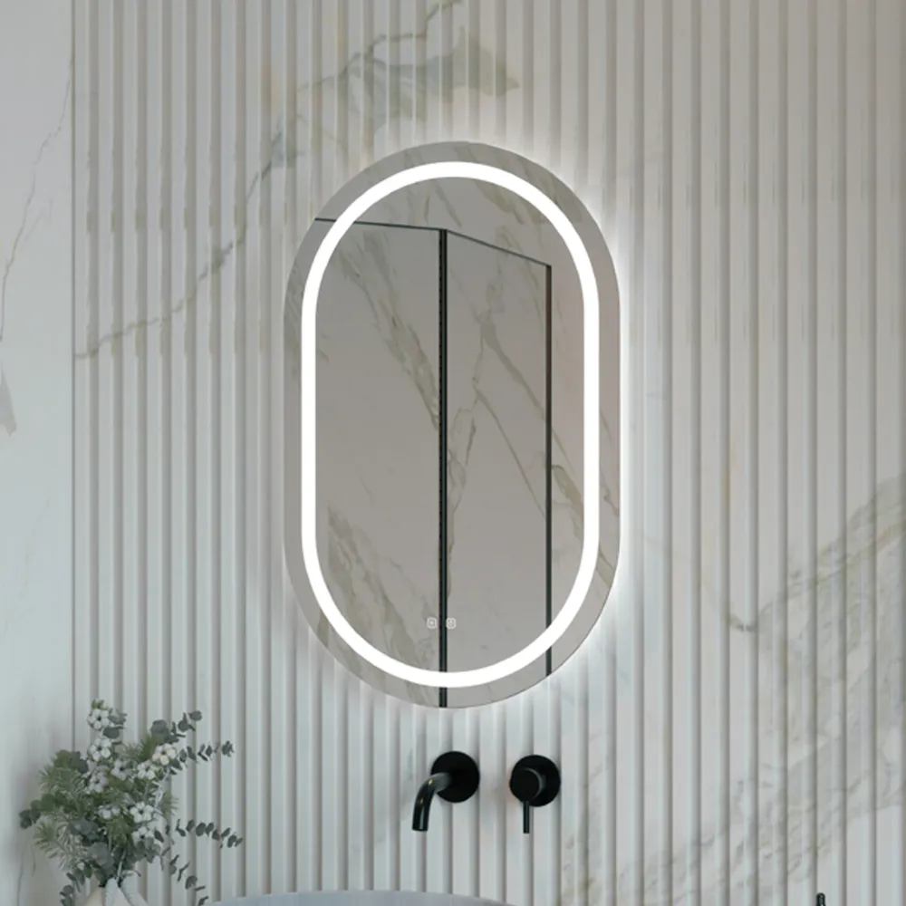 Oval mirror double lighting Eterea 50x80 met de hand antifog and 3 light tones