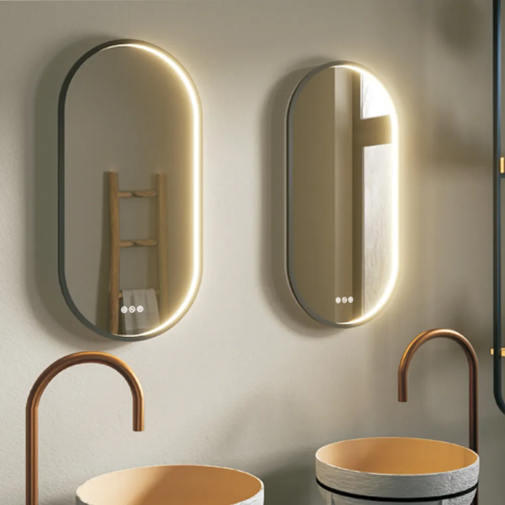Oval mirror ebbenhout frame and Eterea 50x100 LED manual antifog and 3 light tones