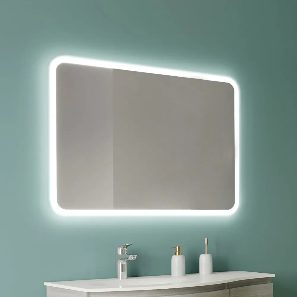 Rectangular LED frame mirror beveled corners 100x70 cm tweezijdig