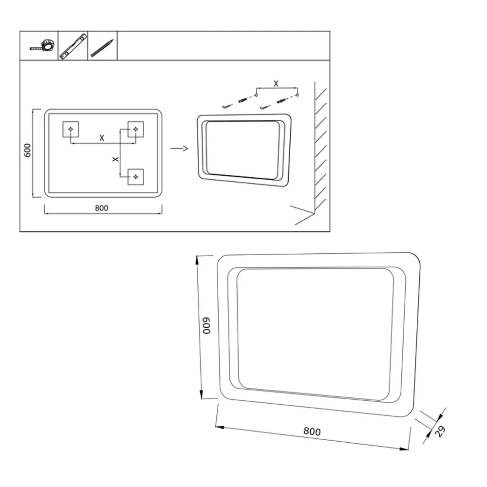 Rectangular mirror 80x60 cm Cubi&Co tweezijdig integrated LED