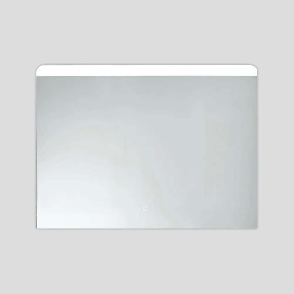 Rectangular mirror integrated LED strip at top touch activation 100x60h cm
