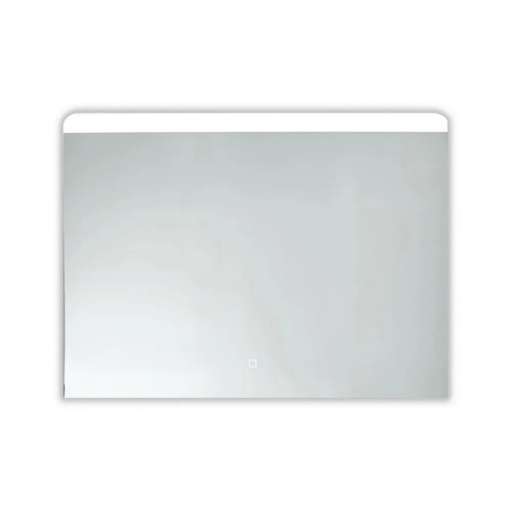 Rectangular mirror integrated LED strip at top touch activation 100x60h cm