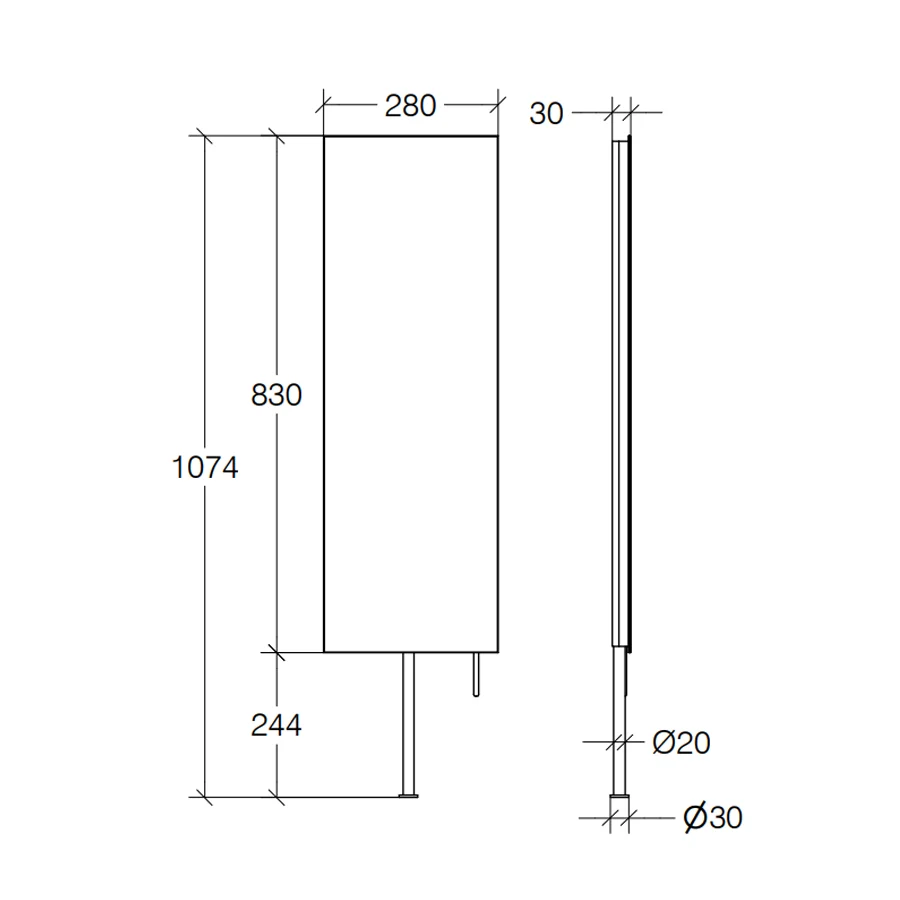 Rectangular tall mirror glanzend edge and rotating rod mounting on surface Lineabeta Speci cm 28x107.4