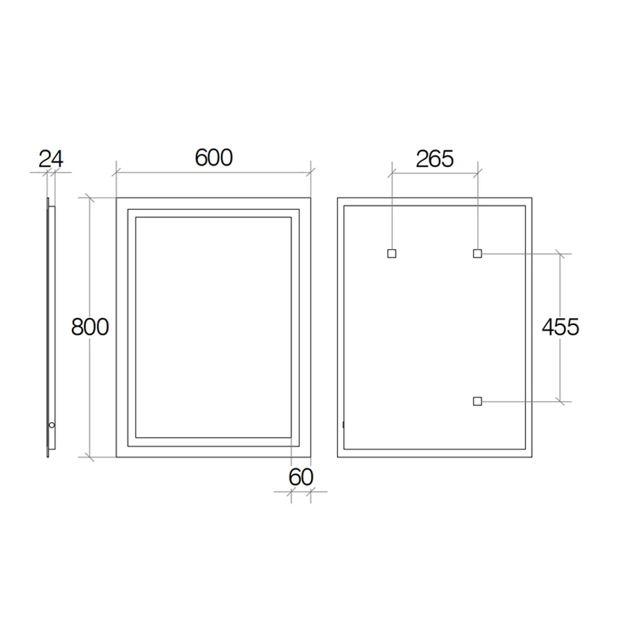 Ultrathin rectangular wall mirror Lineabeta Speci LED light and touch activation. Wisselbaar 60x80 cm