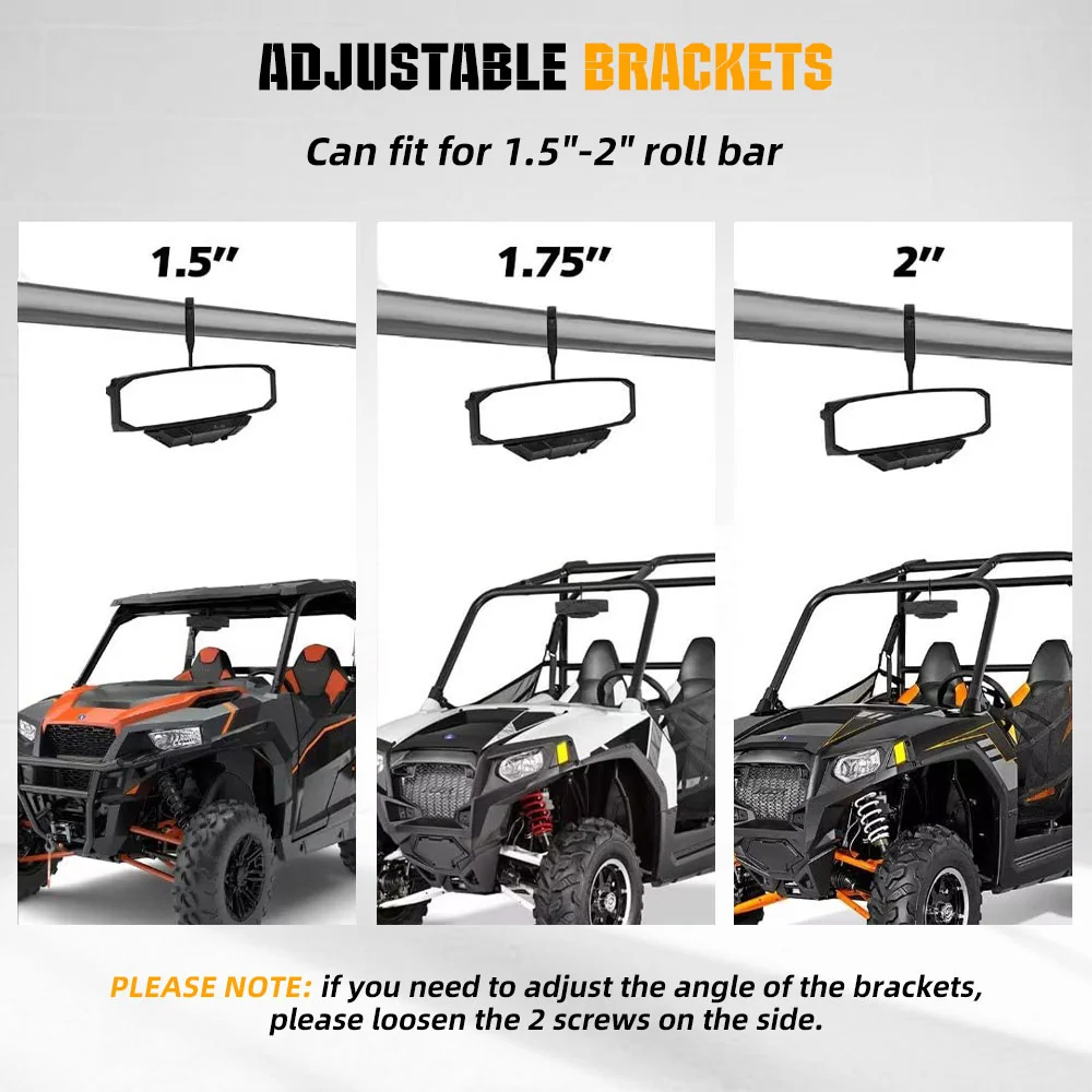 12" UTV Rear View Center Mirror RGBW Dome Light 1.5-2" Roll Bar