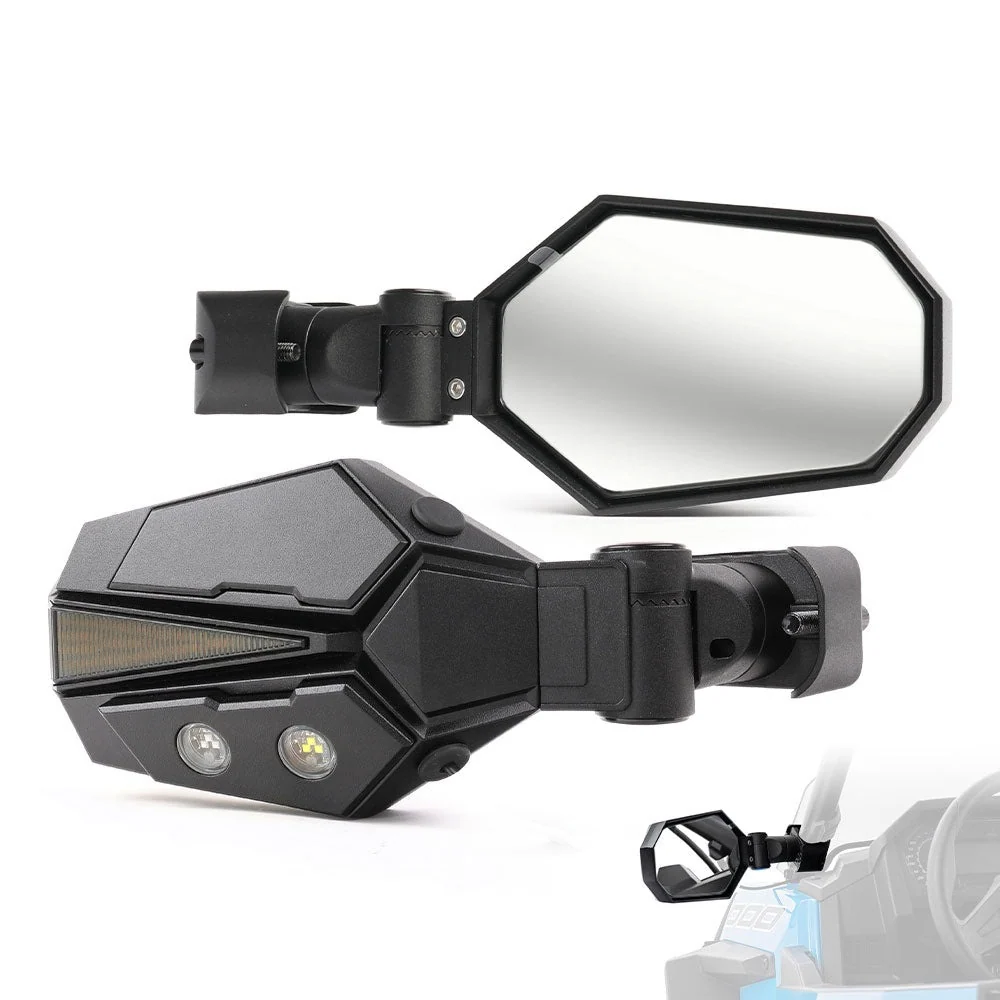UTV Side View Mirrors Amber Turn Signal Lights 1.5-2 inch Rollbar