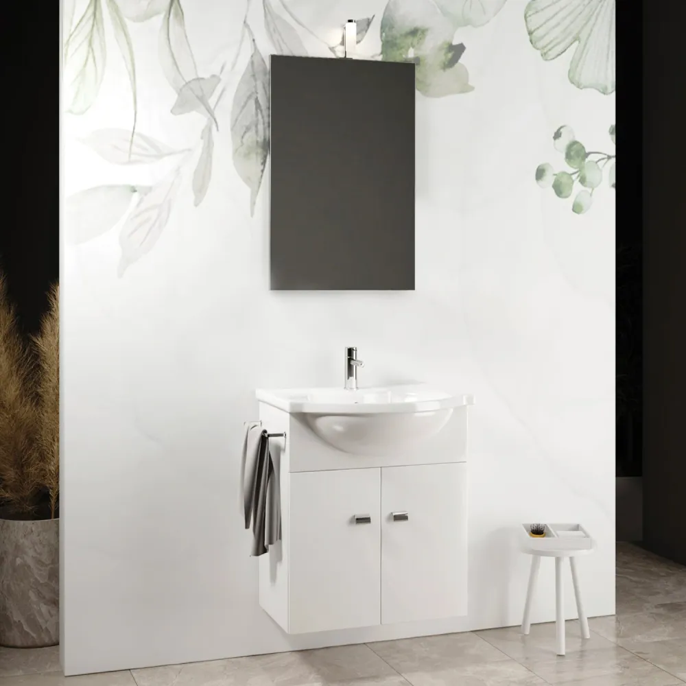 Wall-mounted bathroom cabinet mirror and integrated sink model Vienna - Glanzend White