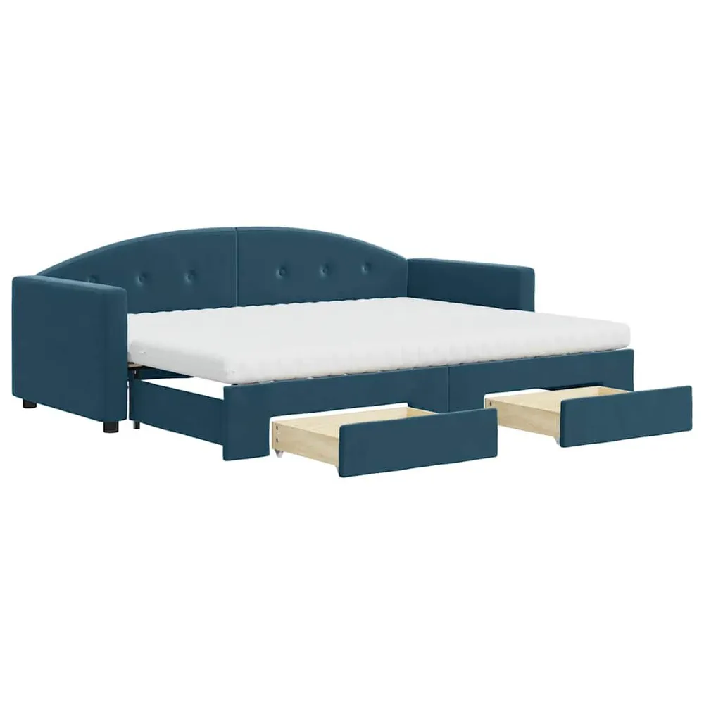 Camper Gordijnrail Slaapbank met onderschuifbed en lades 80x200 cm fluweel blauw