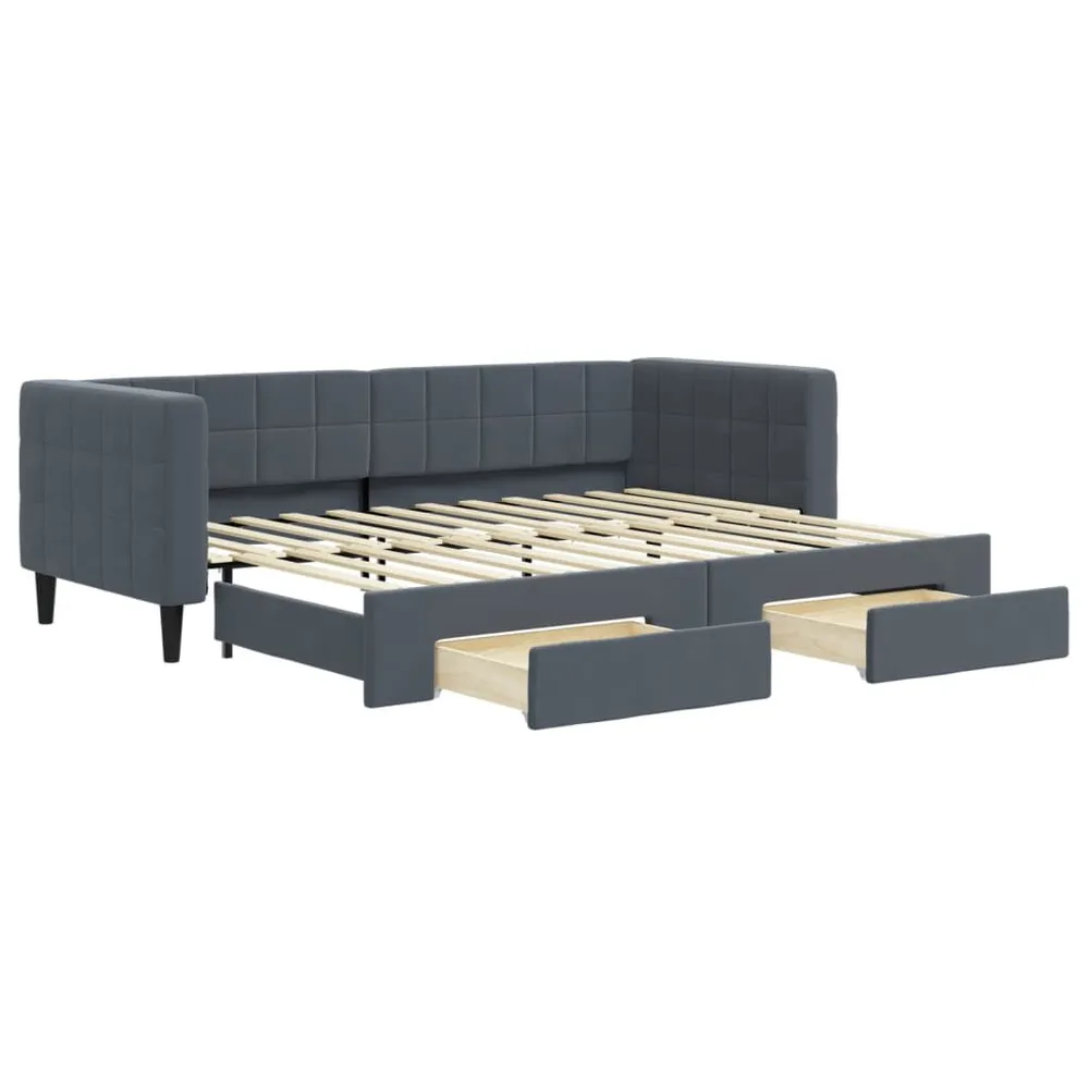 Camper Gordijnrail Slaapbank onderschuifbed en lades 80x200 cm fluweel donkergrijs